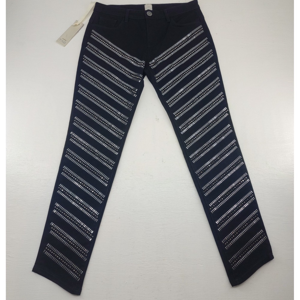 NWT Pinko Tag Irvin Skinny Full Borchie Black Studded Bull Jeans Womens 29